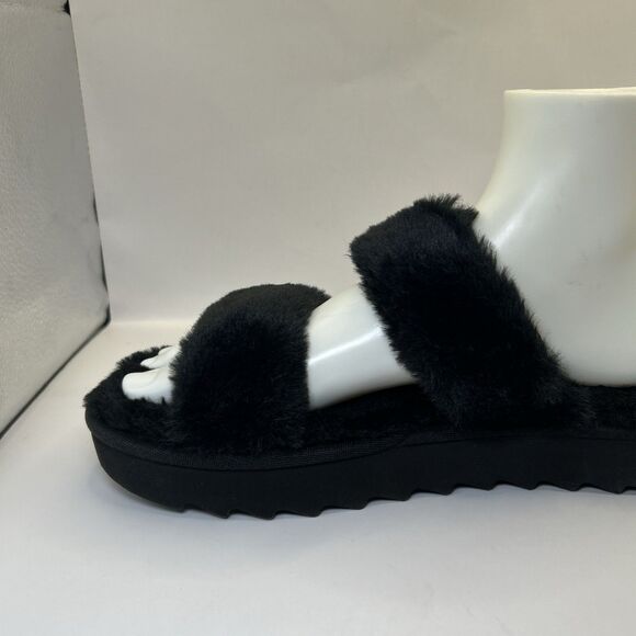 Koolaburra by UGG Women’s 8 Black Fuzzy Platform Sandals Slip On Buckle Slides - Picture 8 of 16